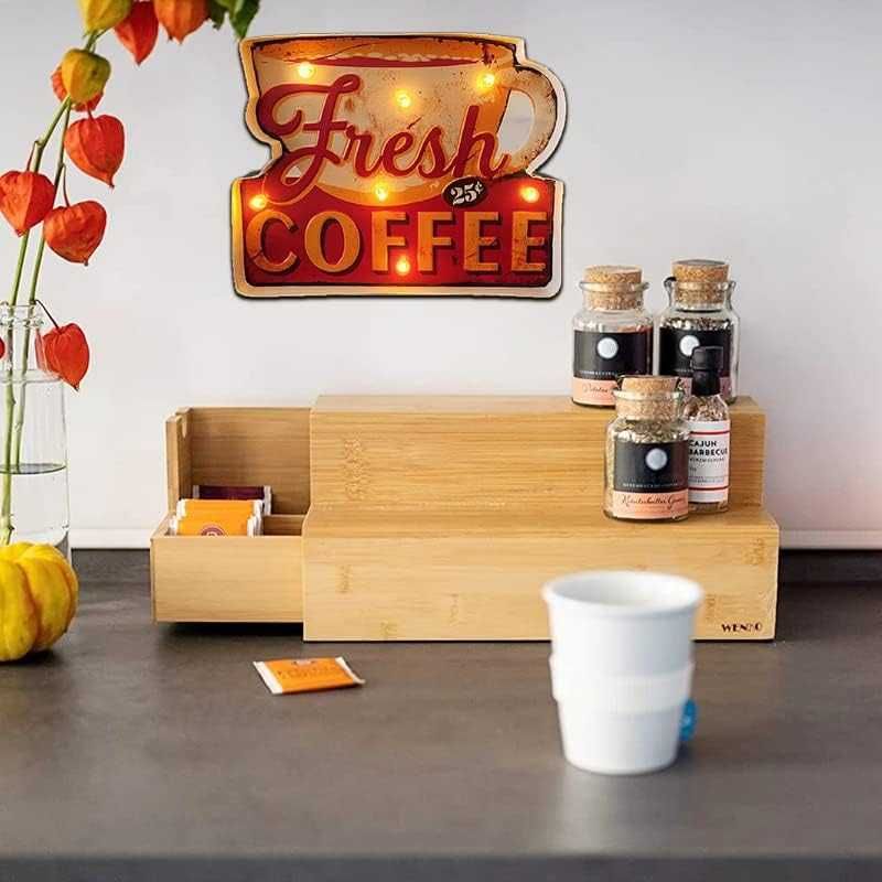 Szyld metalowy Coffee, znak retro z podświetleniem - kawa, 3D