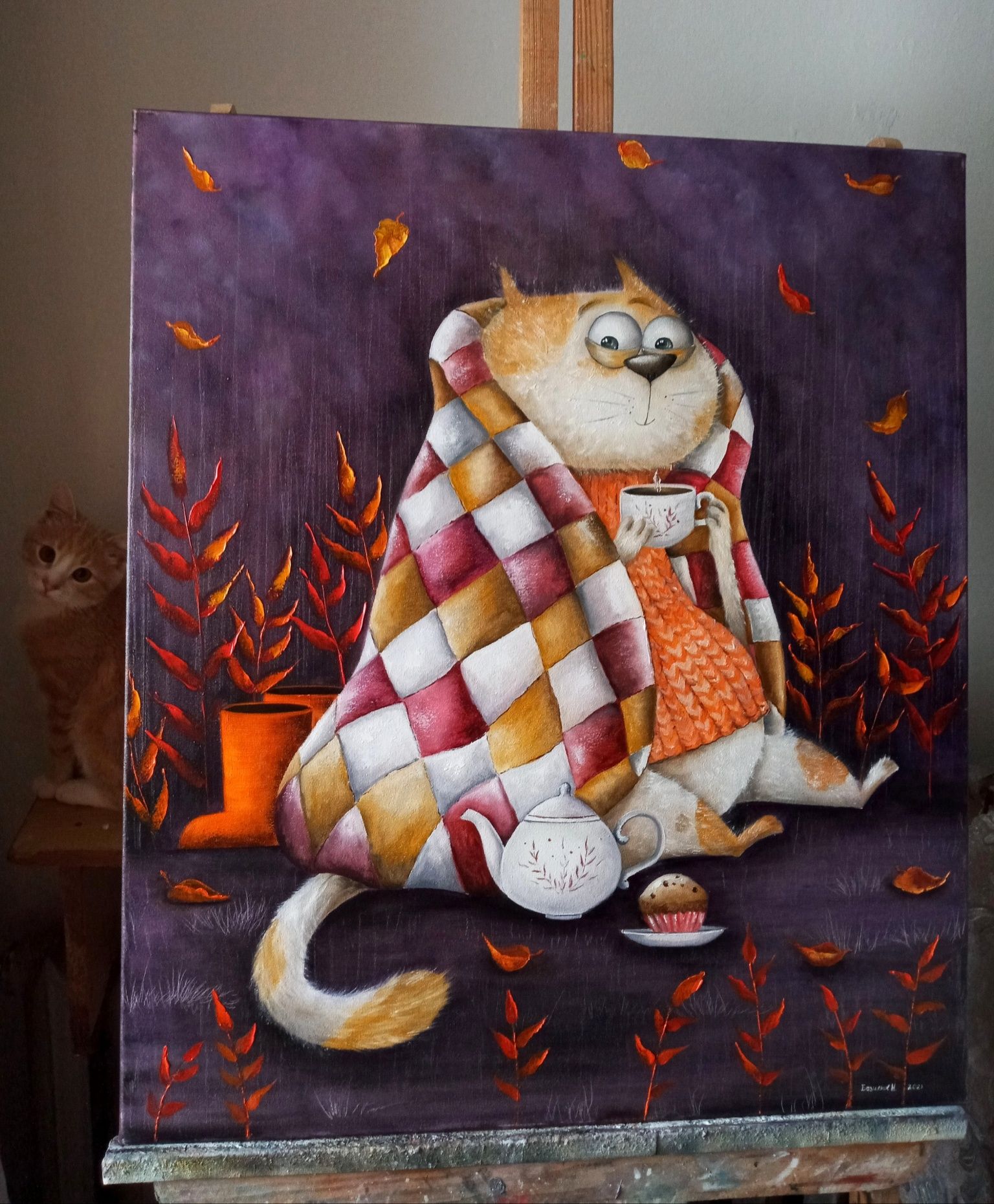 Картина маслом "Душевний котик" 60х70 Є ВІДЕО!!!