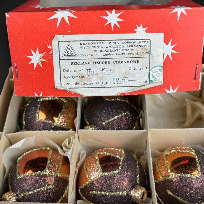 Ozdoby choinkowe bombki brokatowe PRL kolorowe B41/101606