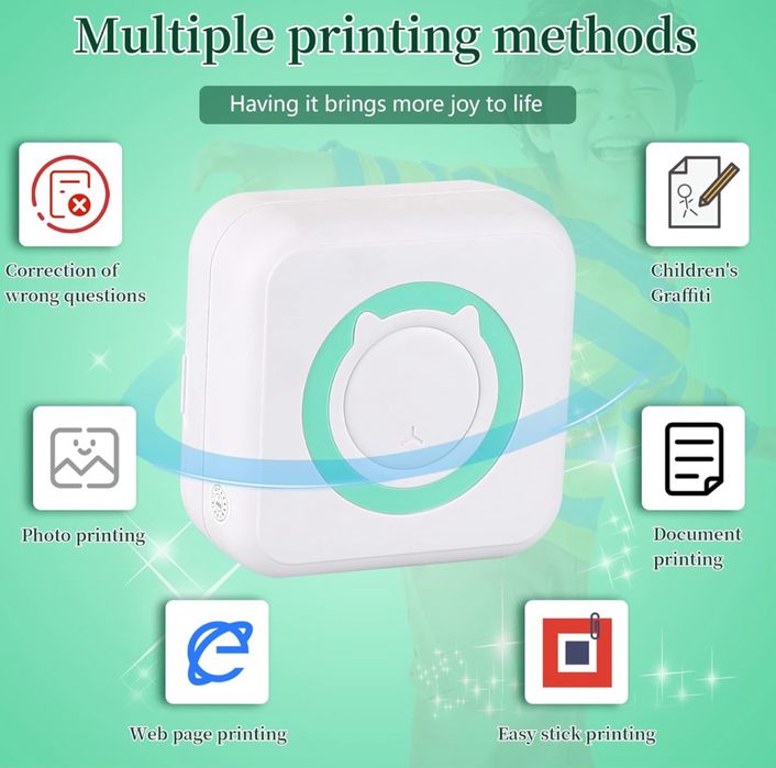 Дитячий термопринтер, портативний  міні принтер, друк без чорнил
