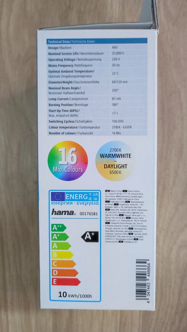 Żarówka smart wifi Hama LED E27 10W 806lm Asystent Google Alexa