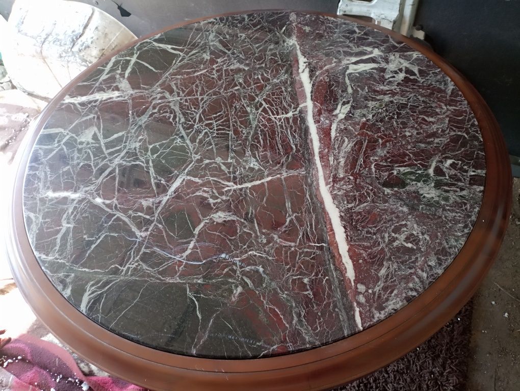 Stół dębowy z płytą marmurową