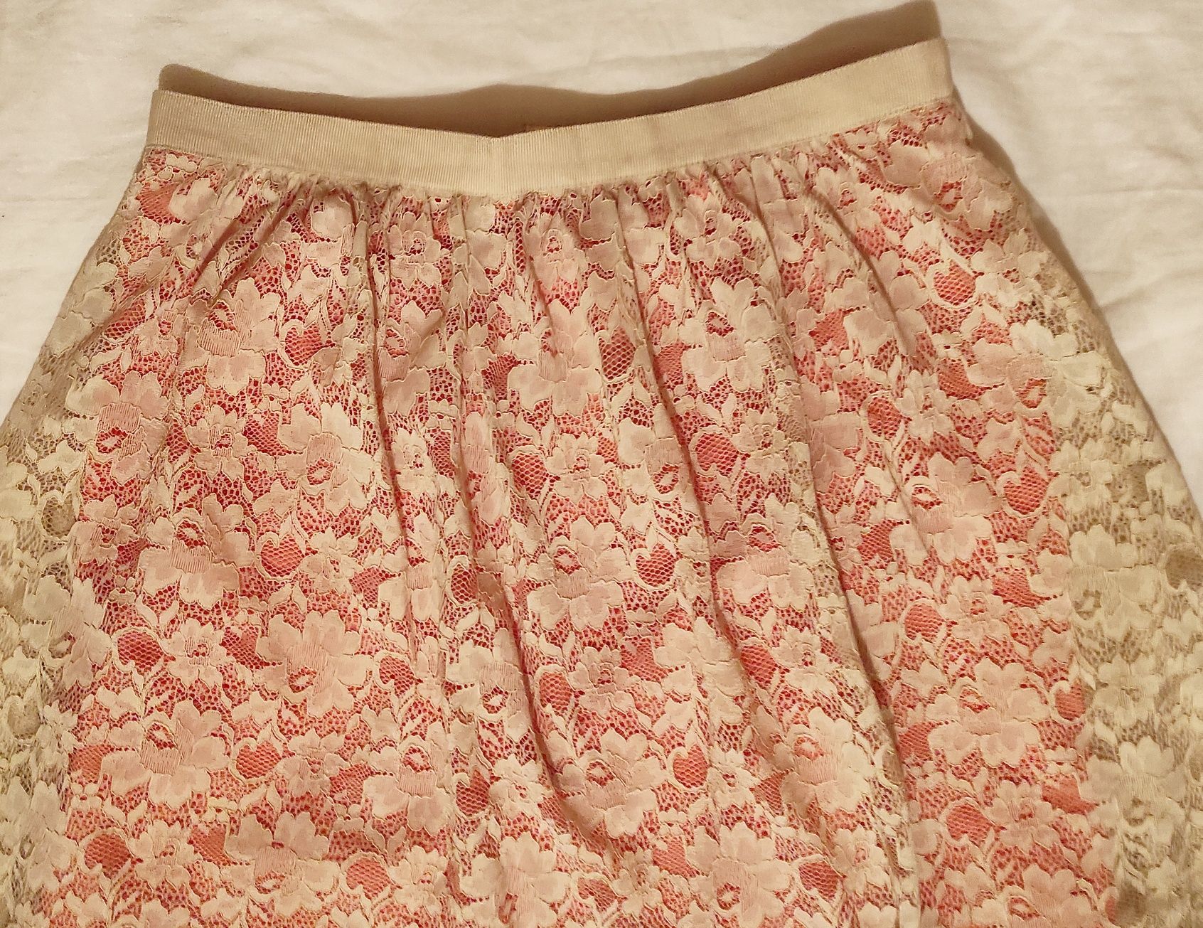Promod r.36 S koronkowa spódnica warstwowa beż koral retro nowa lace