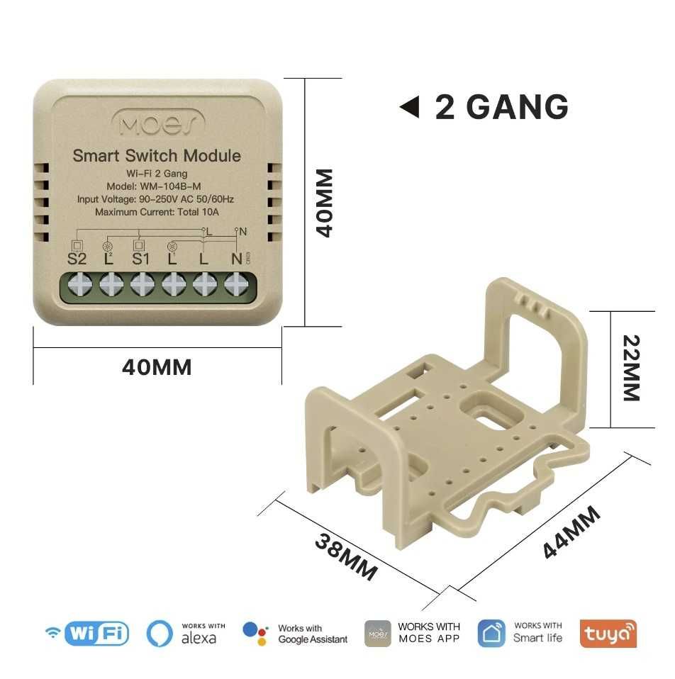 Реле 10А в підрозетник wifi MOES Star Ring, Tuya, SmartLife, розумне