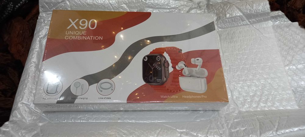 X90 - Pack fones bluetooth + relógio digital (não foi usado)