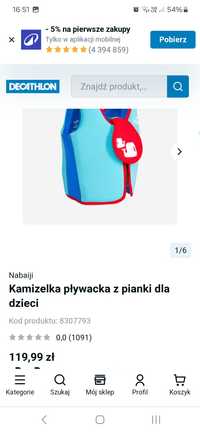 Kamizelka do plywania z pianki/ Decathlon