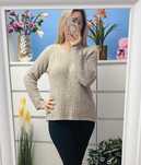 Dzianinowy Sweterek oversize Capsule miły luźny z cekinami beżowy