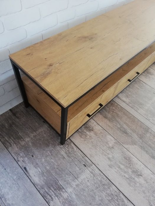 Szafka RTV z szufladami LOFT industrial dąb lancelot, craft złoty