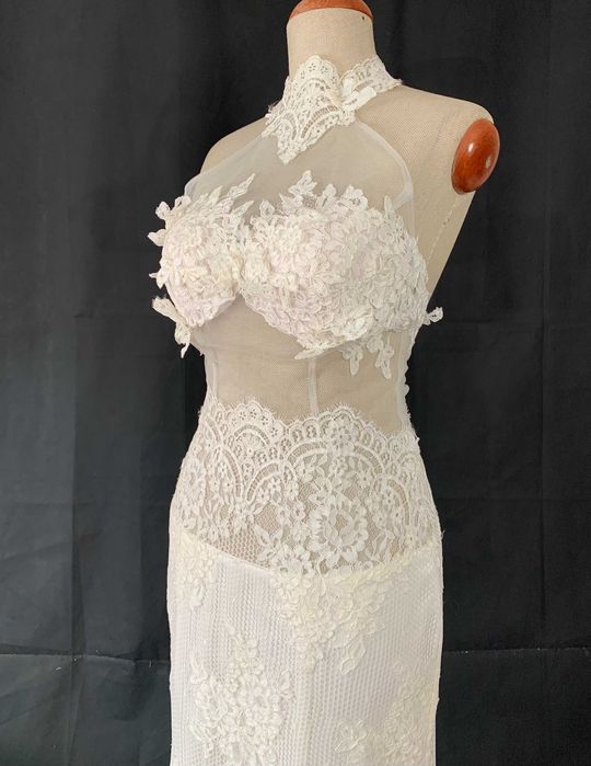 Nowa Suknia Ślubna M 38 Ivory Koronkowa Syrenka Halter Z Trenem Okazja
