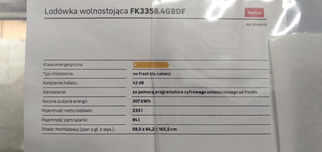 Lodówka Amica FK3356.4GBDF , szklany front.