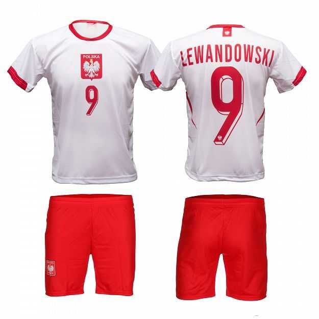 komplet strój Polska LEWANDOWSKI 9 DLA MŁODYCH KIBICÓW Polski
