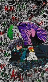 Tela 40x100 cm, pintura do Batman e Joker a tinta acrílica