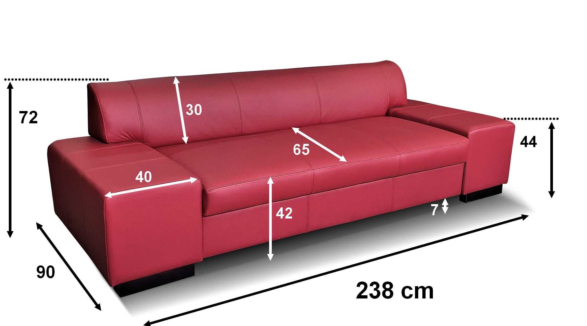 Kanapa 238cm ze skóry naturalnej wersalka sofa skórzana 3os