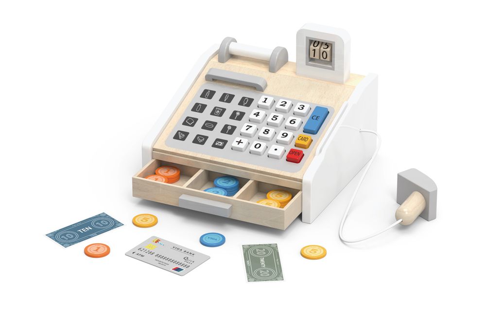 Kasa sklepowa szaro biała drewniana 44527 Viga