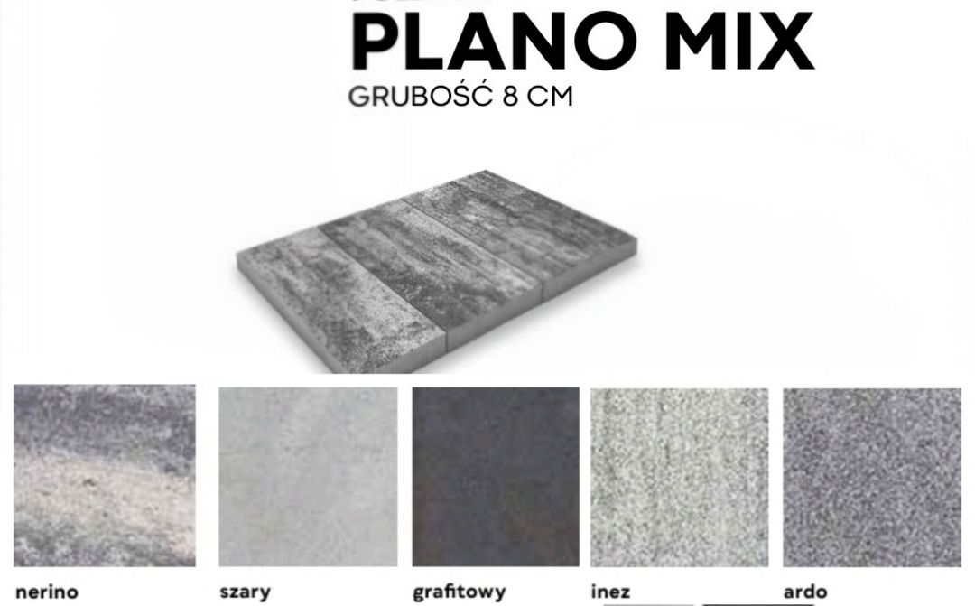 Płyta brukowa PLANO MIX gr.8cm powierzchnia melanż/monocolor
