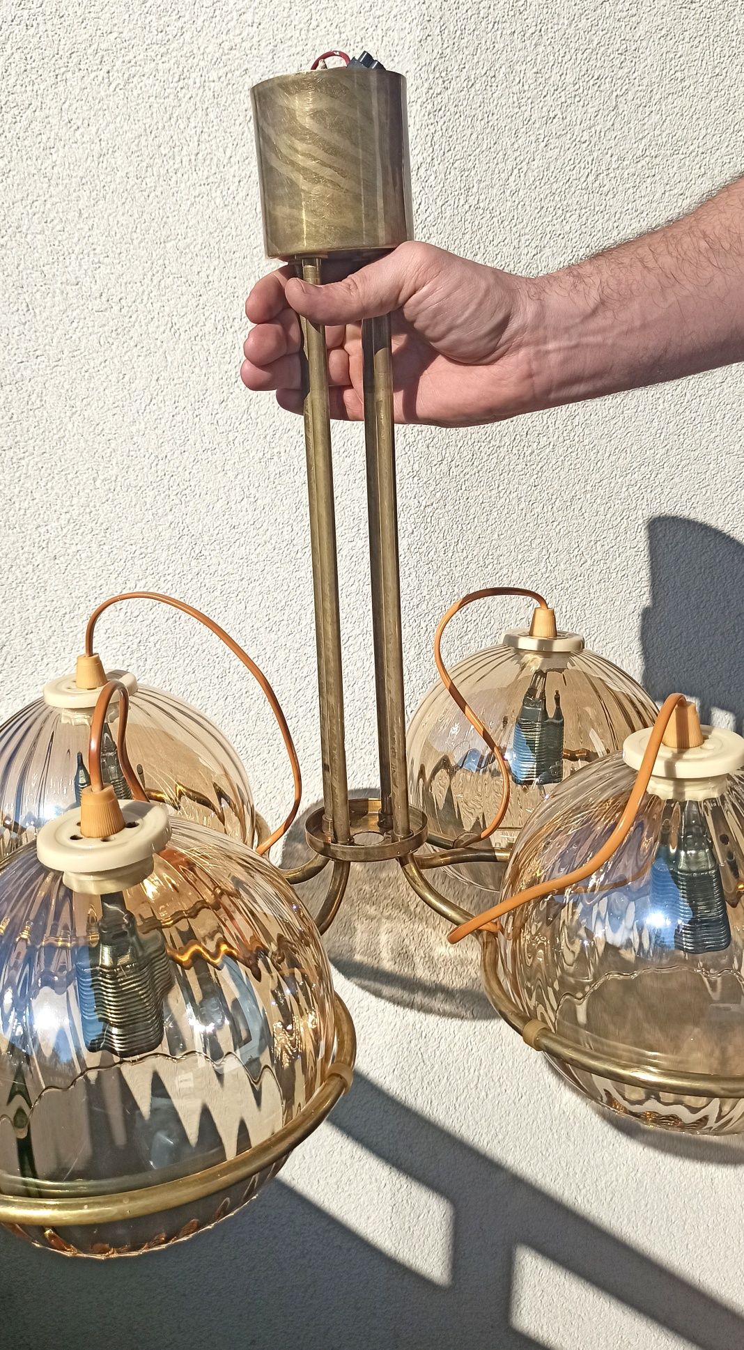 Żyrandol PRL lampa PRL ESI Nowa Huta mosiądz szkło lata 70 retro vinta