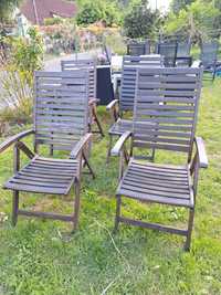 Komplet czterech krzeseł ogrodowych drewnianych leżak leżaki krzesła