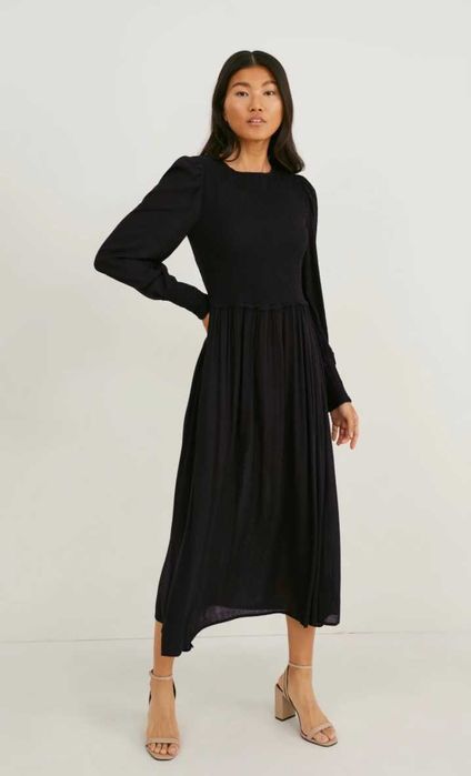 Черное платье миди C&A, size S