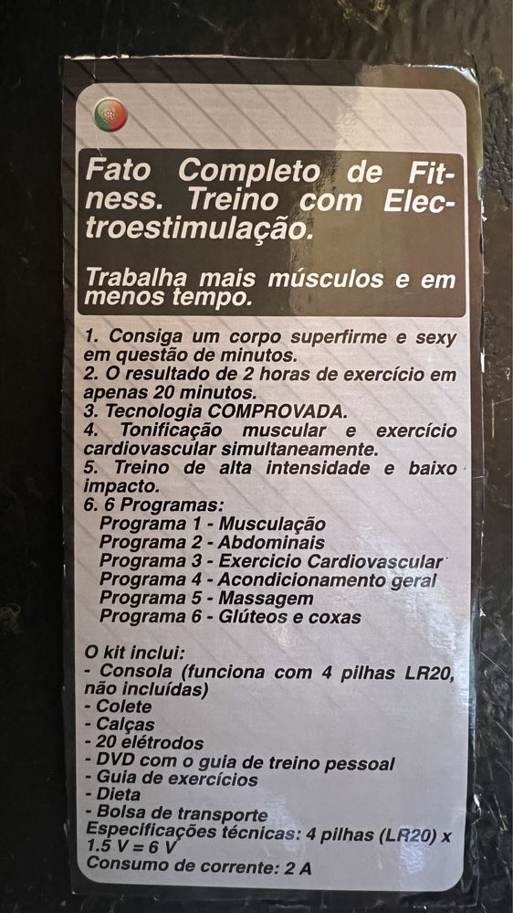 Fato/ aparelho completo com electro estimulação Funciona a Pilhas