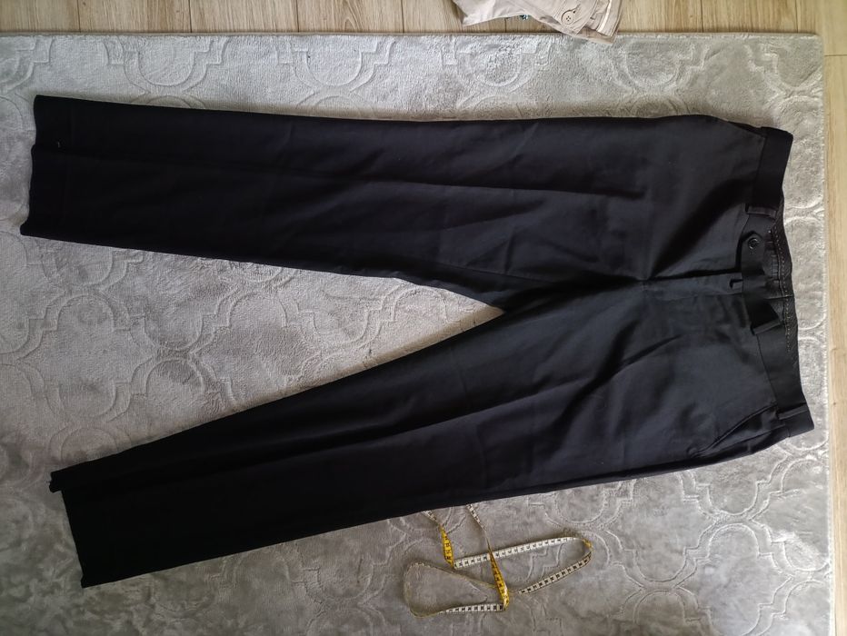 Czarne spodnie eleganckie garniturowe wełna L XL