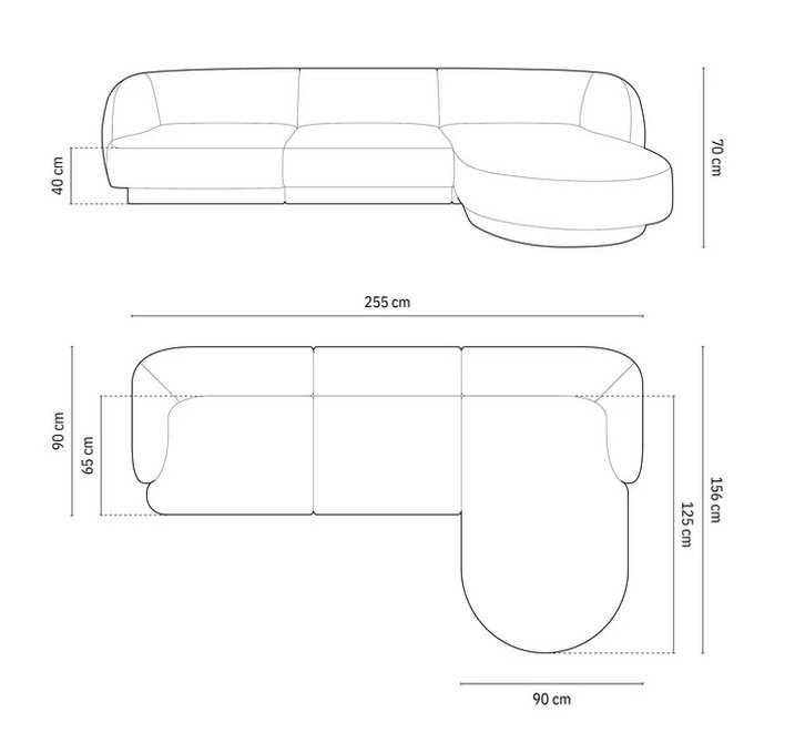 Sofa narożna narożnik 4-os. Miley Micadoni Szenil pr.str. 255x156x70cm