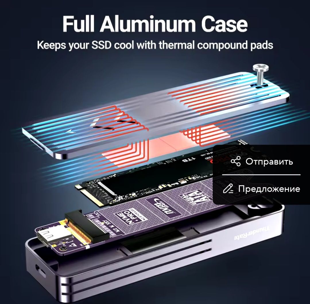 JEYI i9x NVMe / SATA SSD карман , USB 3.2 10 Gbps , в комплекте 2 USB