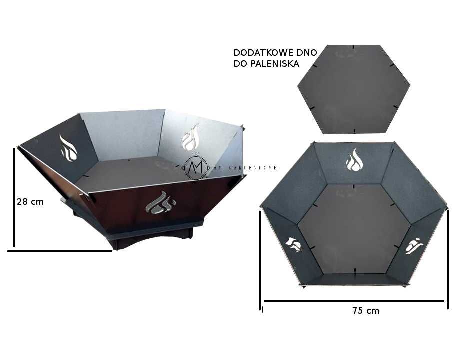 PALENISKO ogrodowe HEKSAGON 75cm Podwójne dno nie do przepalenia 0,5cm