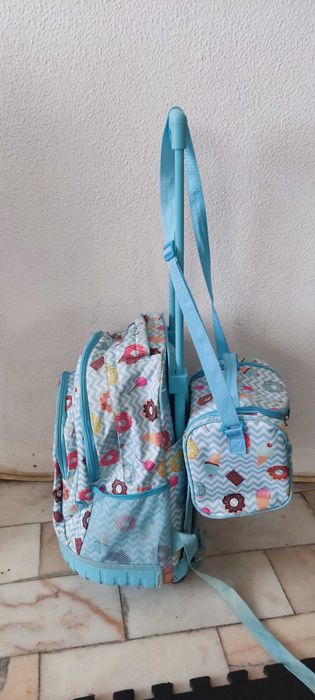 Mochila escolar trolley mais lancheira criança