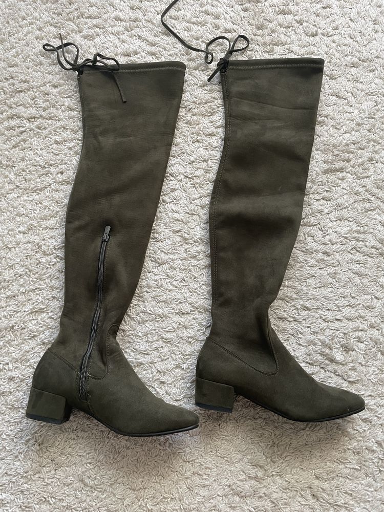 Kozaki muszkieterki, rozmiar 37, zielone/khaki, jak nowe