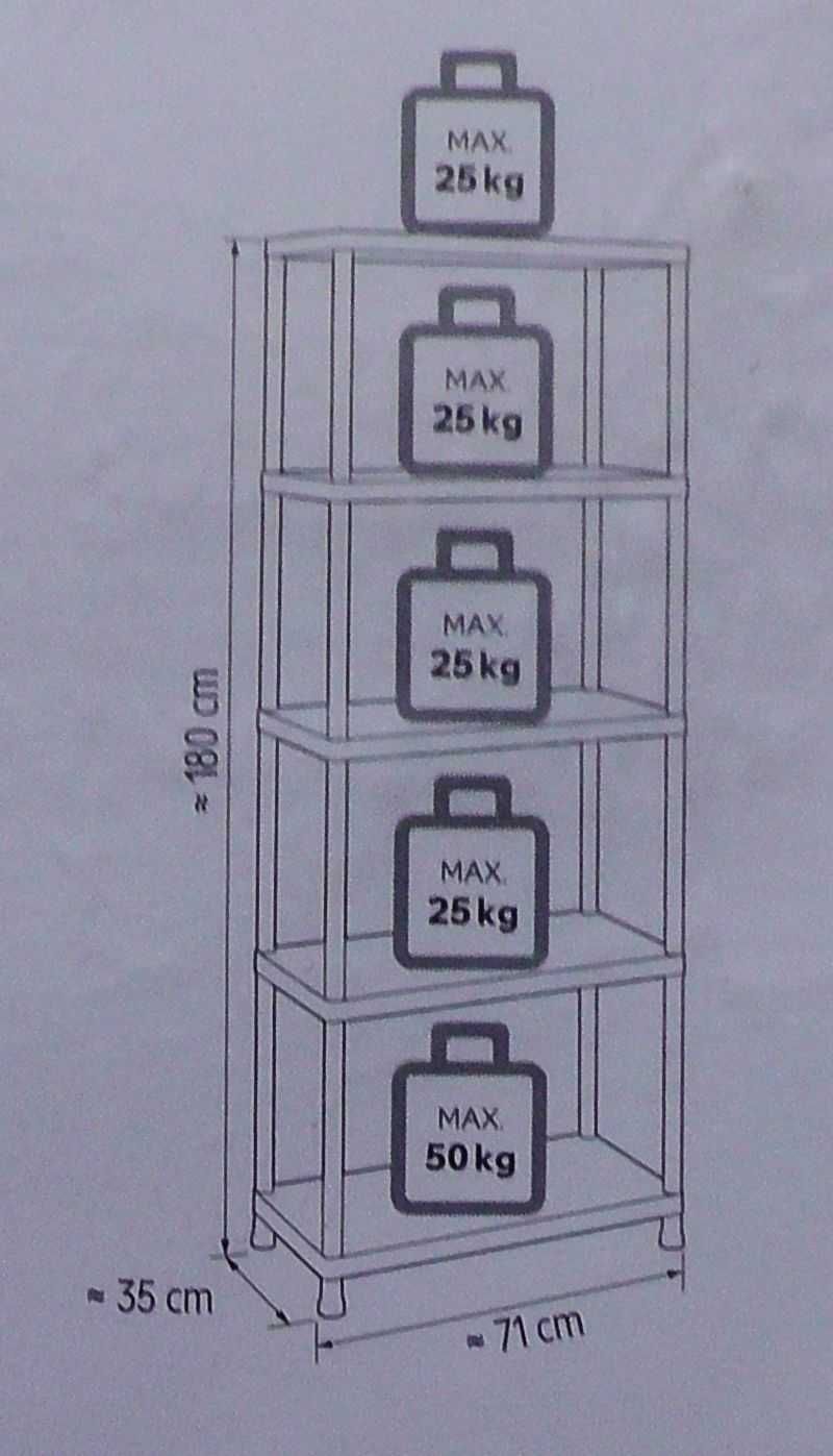 Regał z tworzywa sztucznego 5 półek 180x71x35cm do 150kg