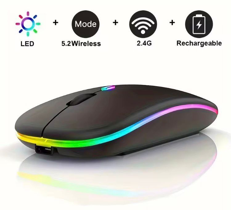 Бездротова мишка 2.4G + Bluetooth 5.2 (акумуляторна, тиха, з RGB