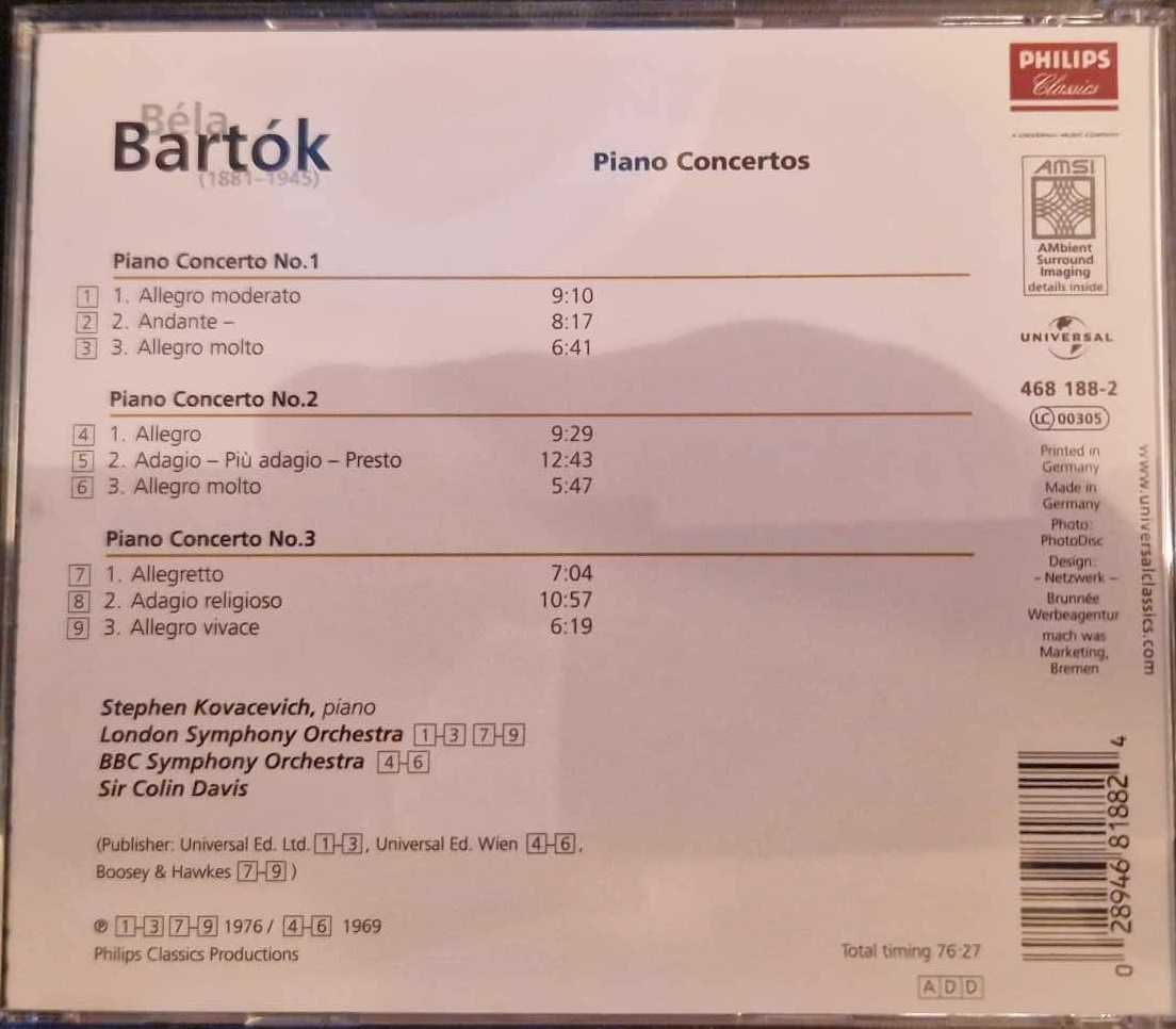 Bela Bartok Piano Concertos CD