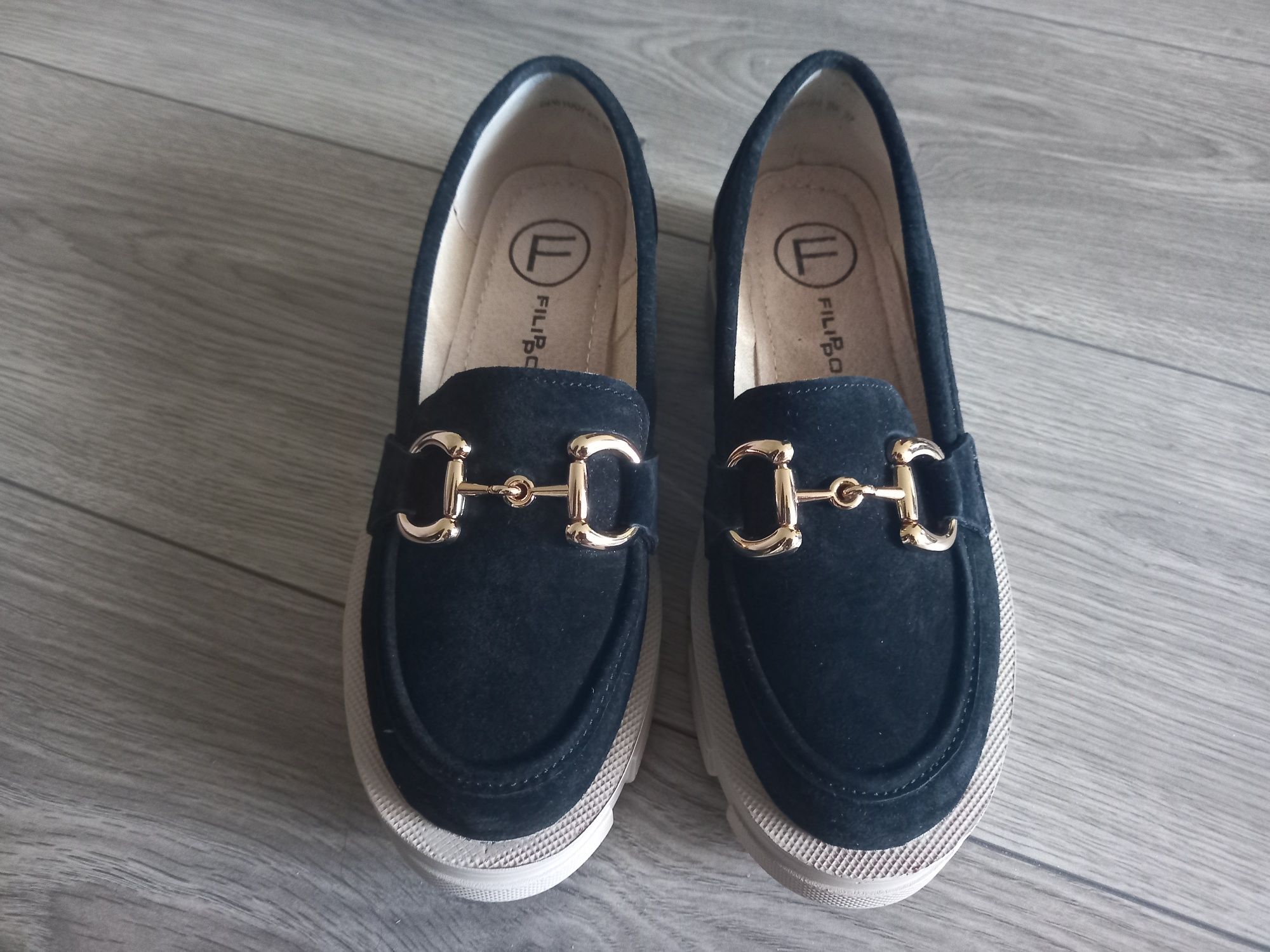 Mokasyny loafersy półbuty zamsz 37