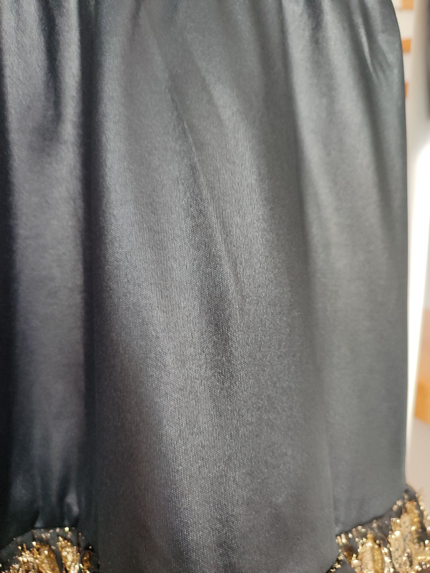 Czarno-złota imprezowa retro sukienka M/L kimonowe rękawy 38/40