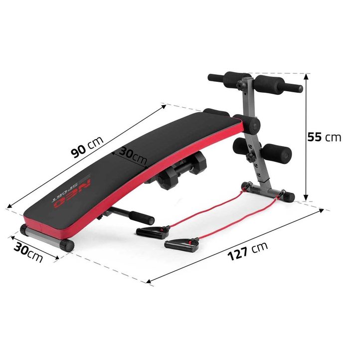 Ławka do ćwiczeń skośna z ekspanderami i hantlami Neo-Sport NS-211