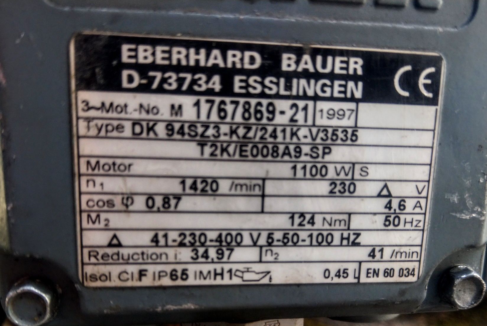 Motoreduktor przekładnia 4 sztuki Bauer 1.1 kW 41 obr hamulec