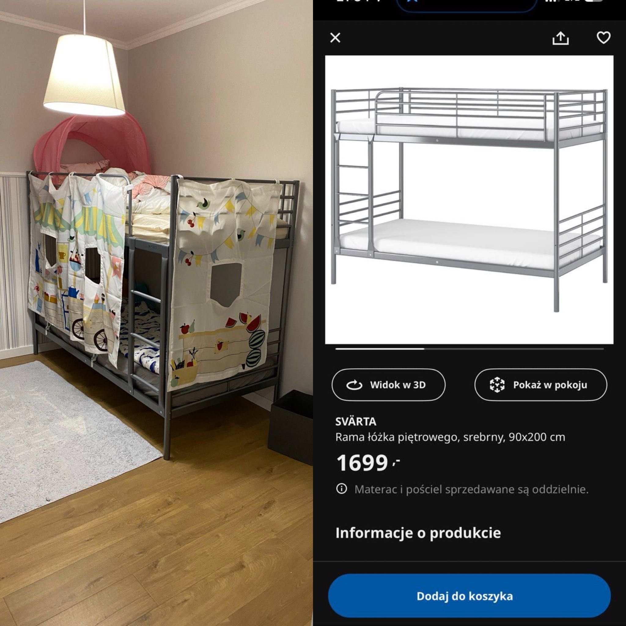 łóżko piętrowe Ikea svarta + 2 materace