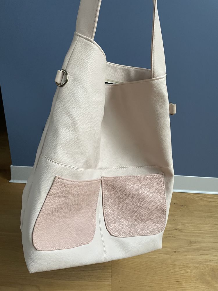 Torebka pudrowy róż shopper bag duża 41 cm