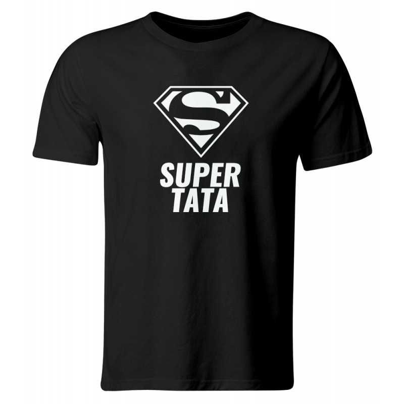 Koszulka SUPER TATA, Prezent na Dzień Ojca, czarna, roz. XL