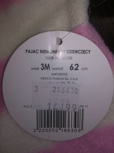 Nowy Pajacyk dla dziewczynki r 62