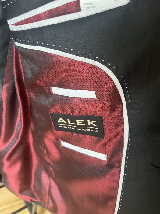 Czarny garnitur z połyskiem komplet marynarka spodnie 182/108/94