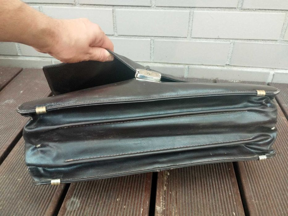 Torba męska - aktówka duża - brązowa z rączką / teczka / 5 kieszeni