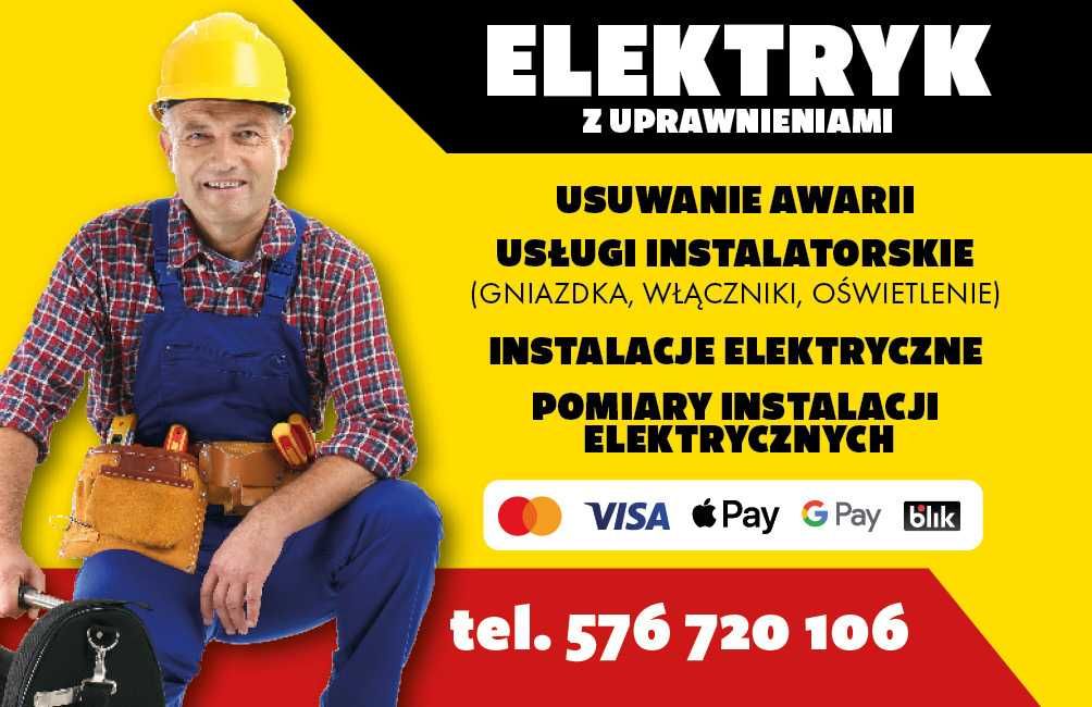 Elektryk Warszawa z Uprawnieniami  - płatność kartą, faktura VAT