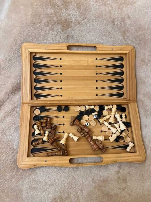 Шахи шашки нарди 3 в 1 набір настільних ігор з бамбука - Подарунок