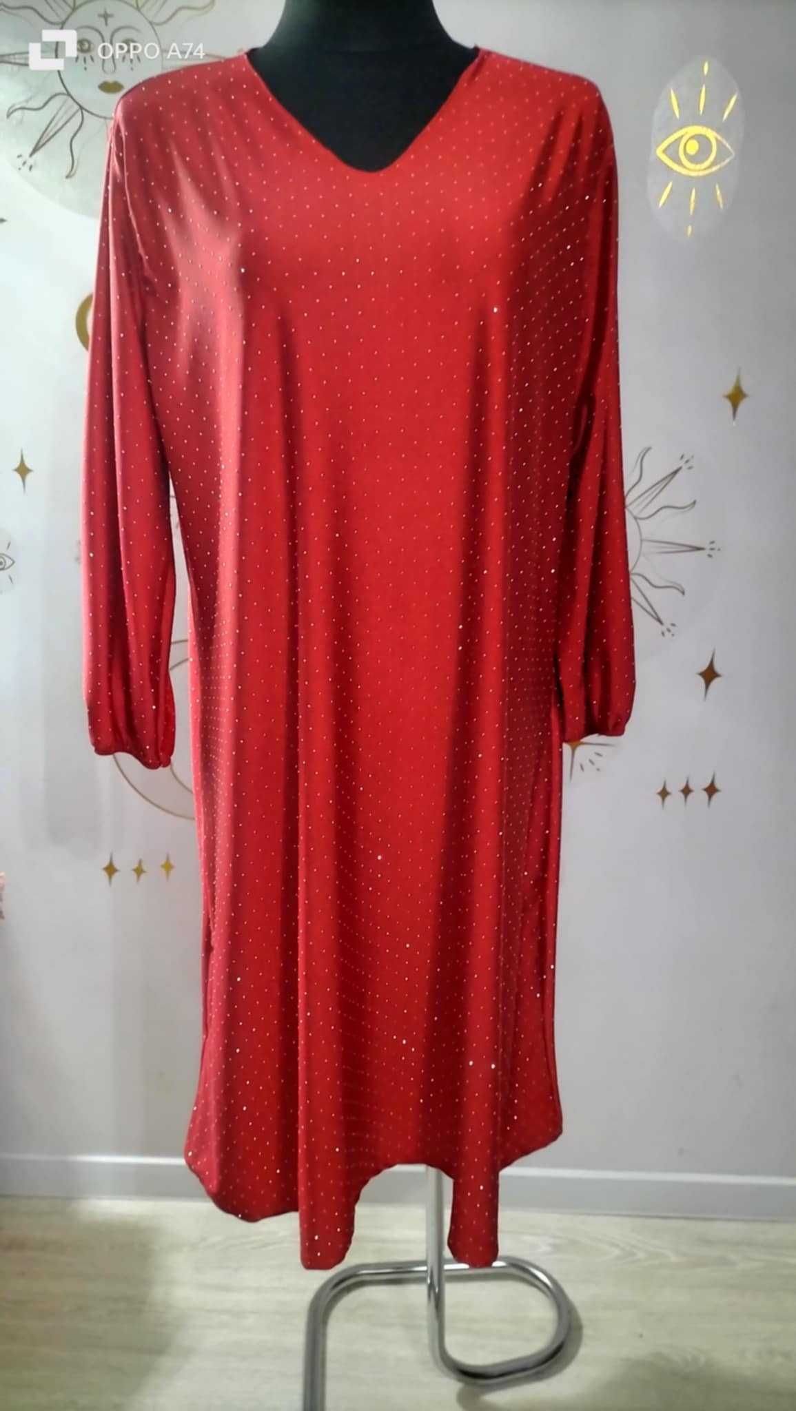 Wikiland Plus Size 46-52 Piękna sukienka wysadzana cyrkoniami Dekolt V