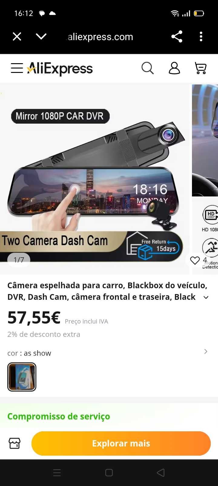Dash Cam Espelho 57€. Oportunidades