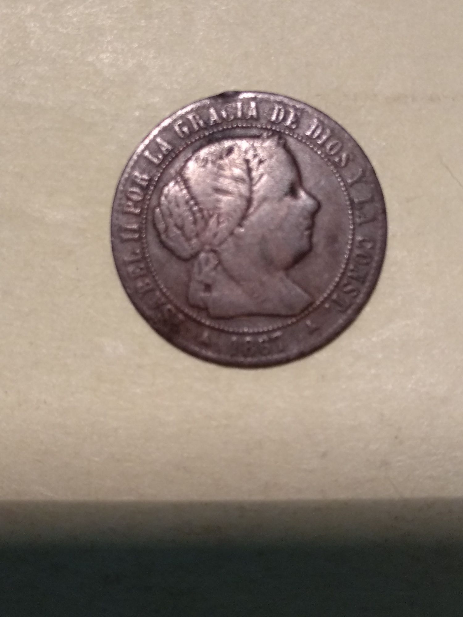 Moeda de 1/2 Cêntimo de Escudo 1867 Espanha