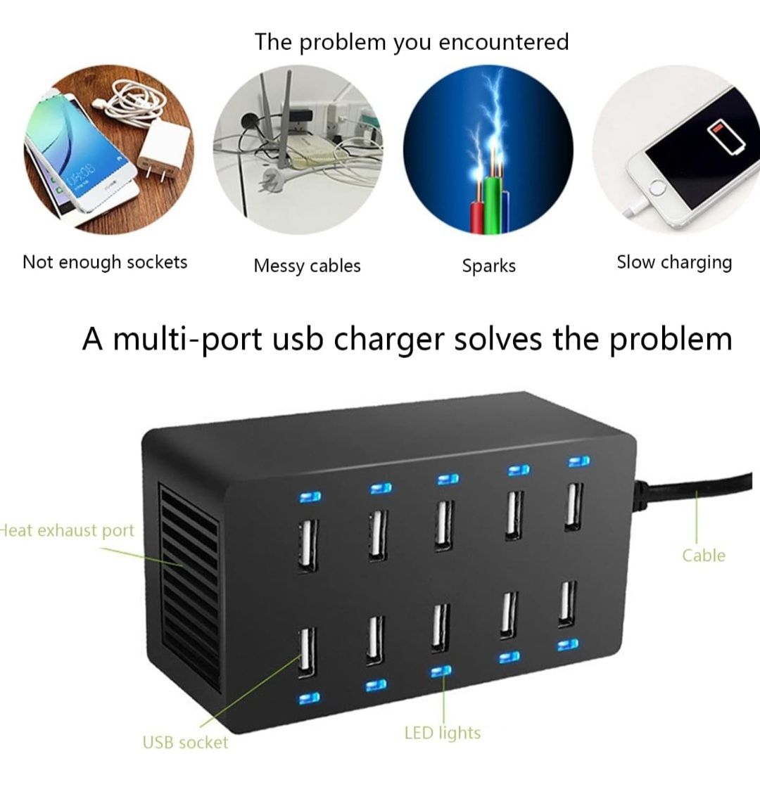 ładowarka USB, wiele gniazd USB, 50W 10USB