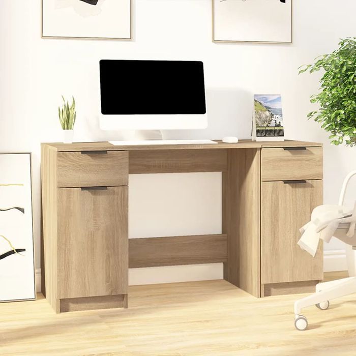 Vidaxl Biurko Z Szafką Boczną, Dąb Sonoma, Materiał Drewnopochodny