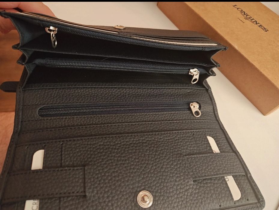 Portfel skórzany duży nowy Longines skóra naturalna granatowy prezent